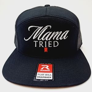 Mama Tried Richardson 7 Panel Flat Bill Trucker Mesh Snapback Black